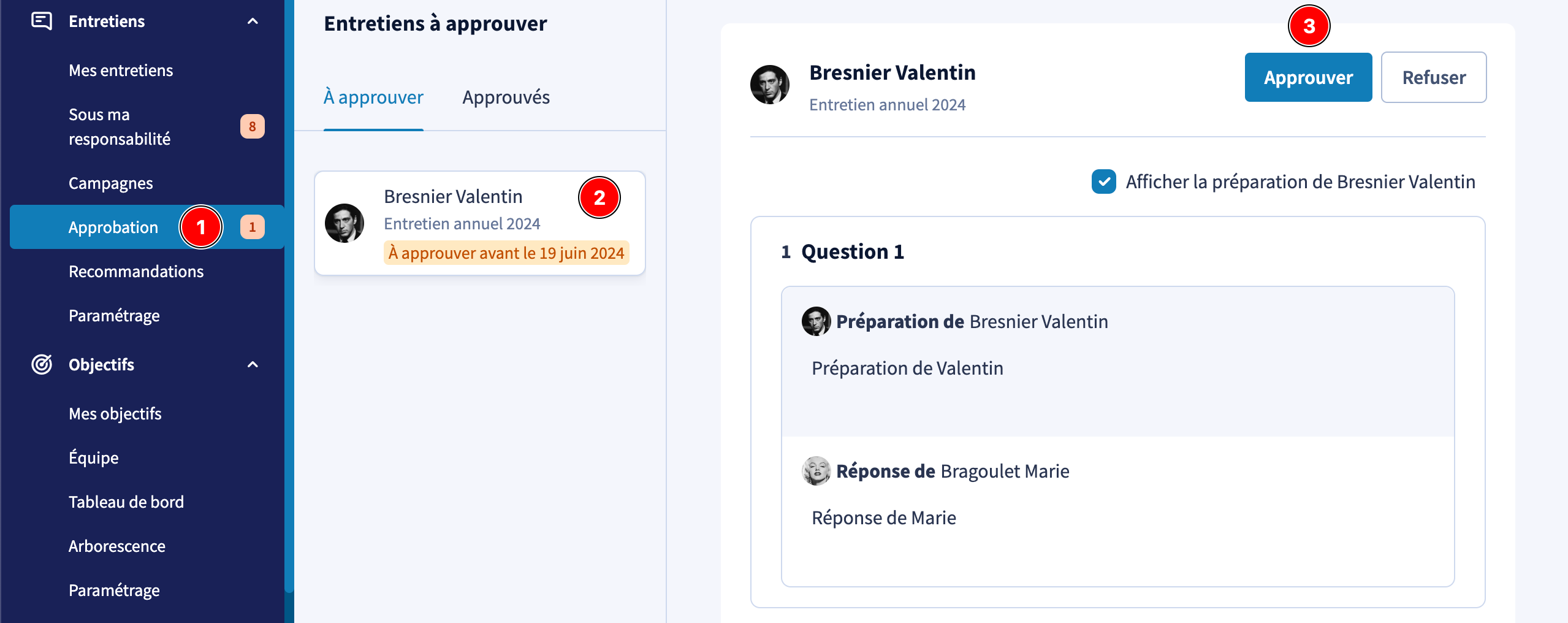 Ajouter un approbateur et faire des entretiens avec 2 managers