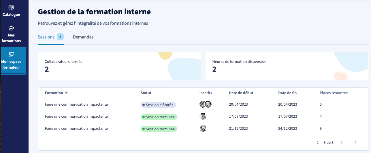 Manage and monitor my internal training