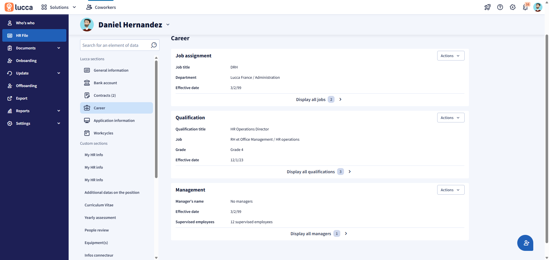 Career tracking in the HR file
