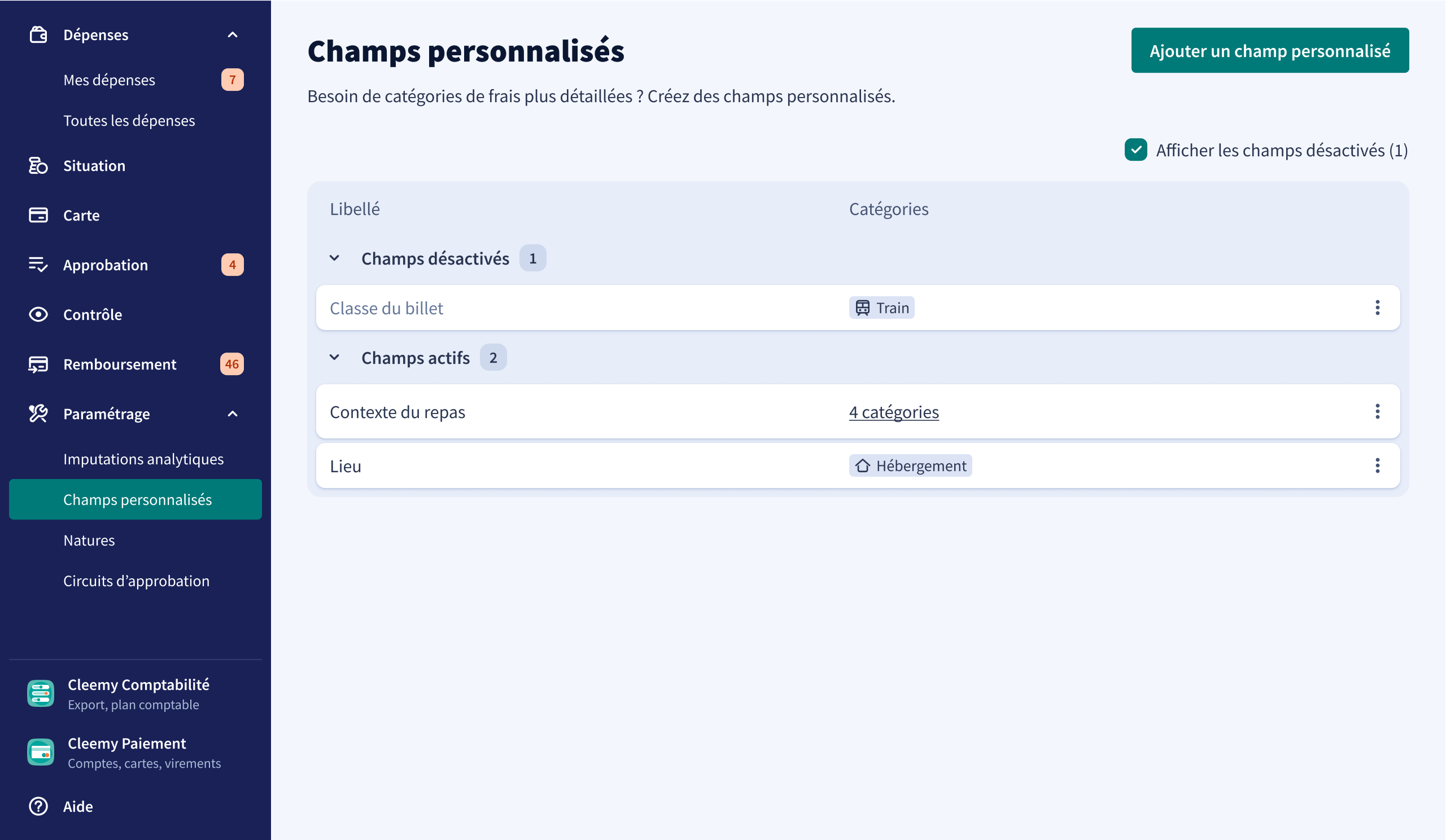 Managing custom fields