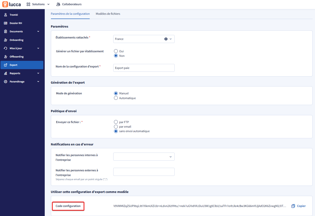 New export - Setting up an export configuration