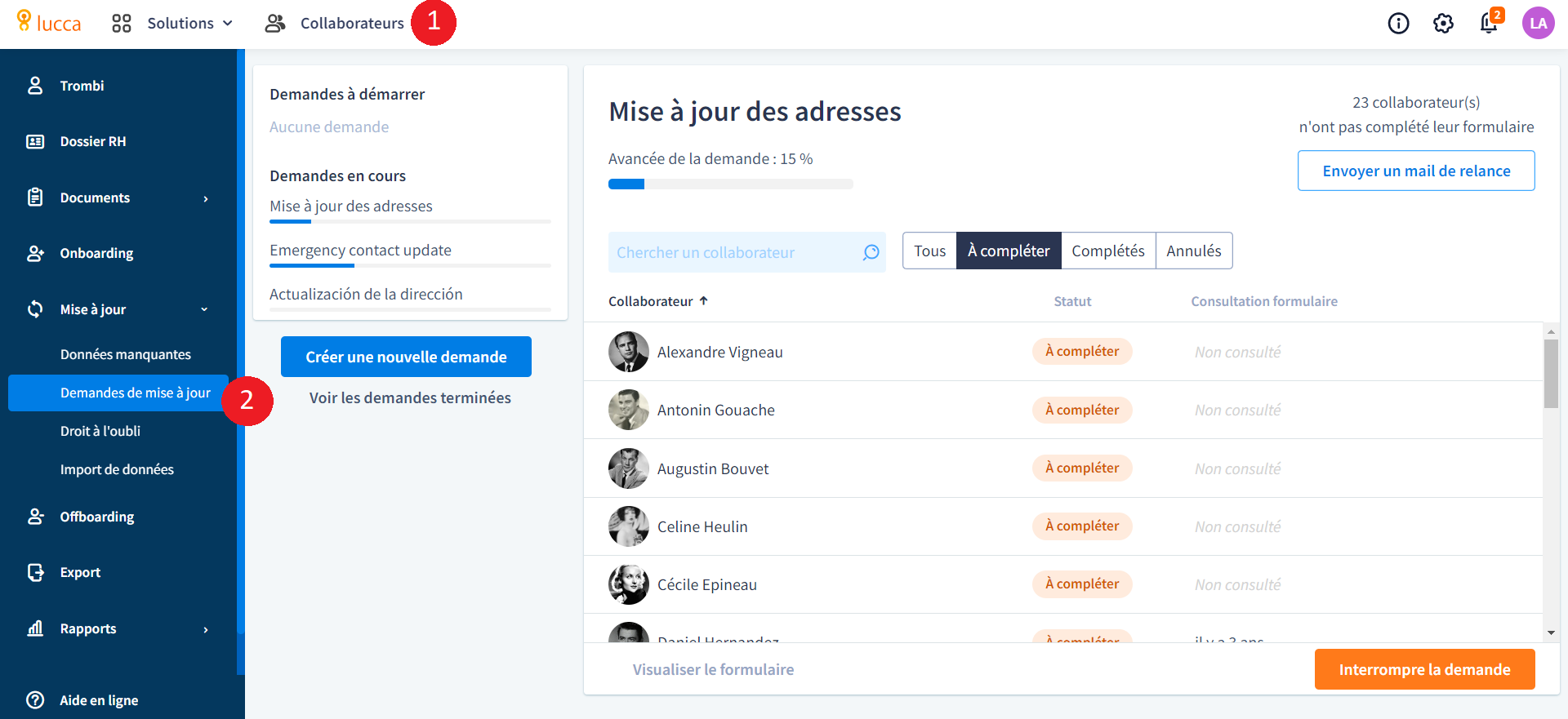 Submitting an update request
