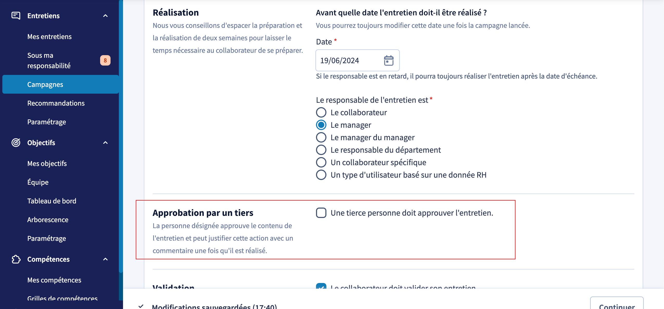 Ajouter un approbateur et faire des entretiens avec 2 managers