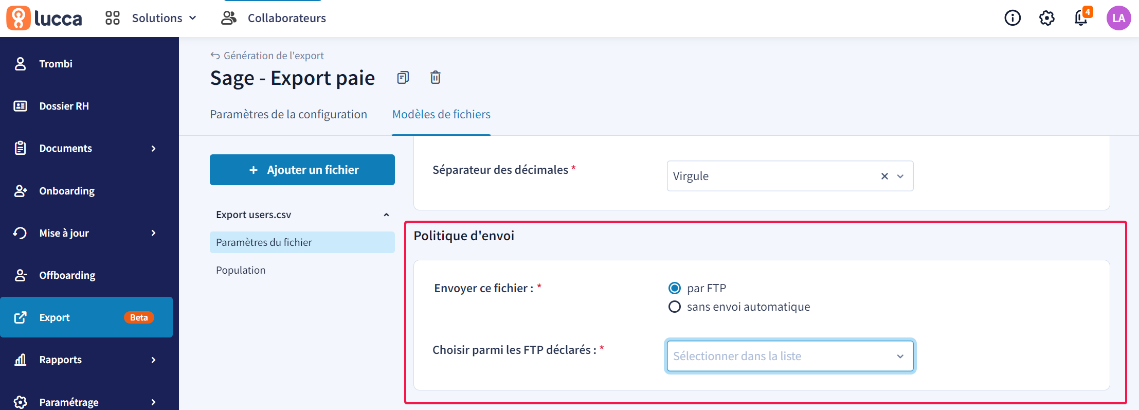 New export - Setting up an export configuration